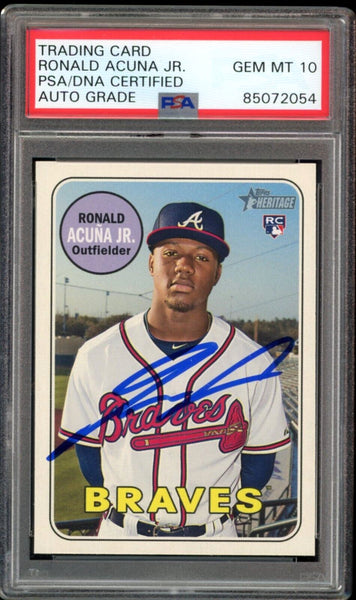 2018 Topps Heritage #580 Ronald Acuna Jr. Rookie Blue PSA/DNA Auto GEM MINT 10