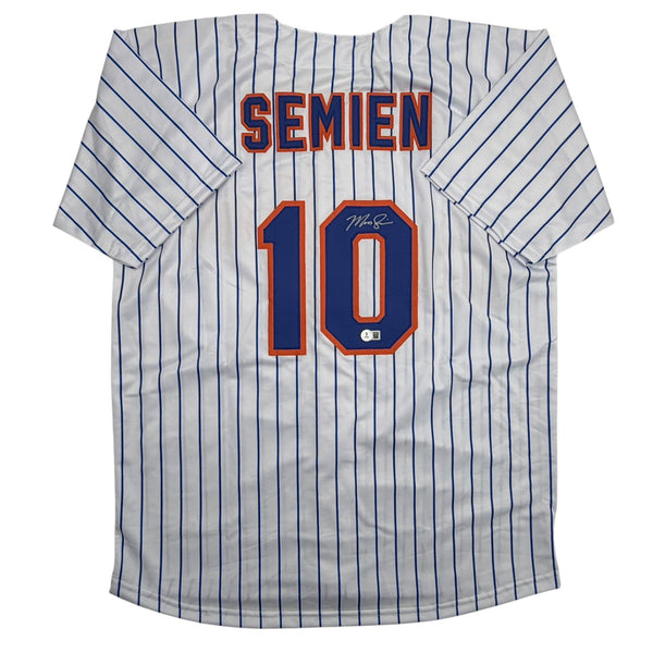 Autographed/Signed Marcus Semien New York Pinstripe Baseball Jersey Beckett COA