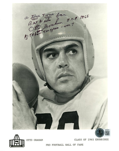 Otto Graham Signed Cleveland Browns 8x10 Photo HOF 65 Class 4 Insc Beckett 56624