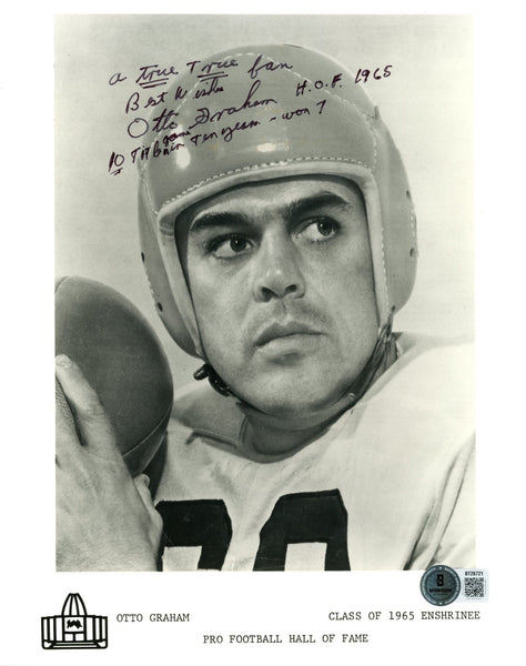 Otto Graham Signed Cleveland Browns 8x10 Photo HOF 65 Class 4 Insc Beckett 56624