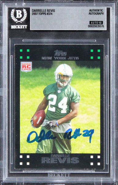 Jets Darrelle Revis Signed 2007 Topps #374 Rookie Card Auto GM 10! BAS Slabbed