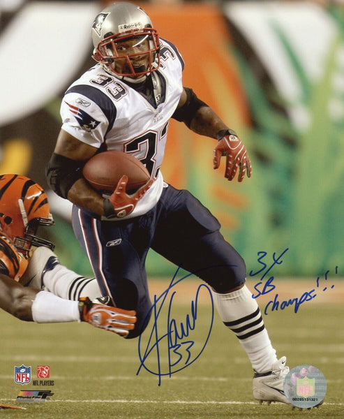 Kevin Faulk New England Patriots Signed 8x10 3x SB Champs Insc Patriots Alumni
