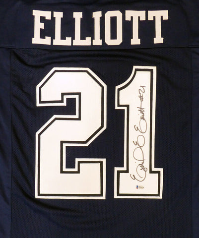 DALLAS COWBOYS EZEKIEL ELLIOTT AUTOGRAPHED BLUE JERSEY BECKETT BAS STOCK #145328