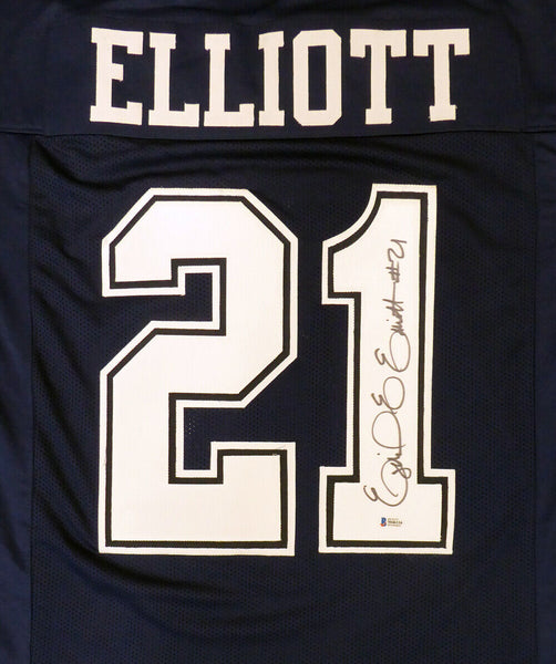 DALLAS COWBOYS EZEKIEL ELLIOTT AUTOGRAPHED BLUE JERSEY BECKETT BAS STOCK #145328