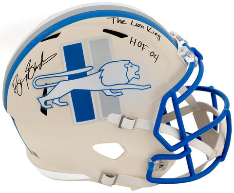 Barry Sanders Signed Lions RETRO F/S Speed Rep Helmet w/HOF, Lion King -(SS COA)