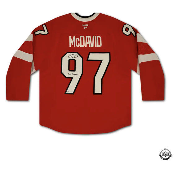 Connor McDavid Auto&Inscr "FOR CANADA" Auth 4 Nations FaceOff Jersey UDA LE 25
