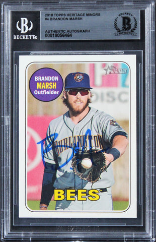 Pirates Brandon Marsh Signed 2018 Topps Heritage Minors #4 Rookie Card BAS Slab