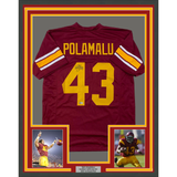 Framed Autographed/Signed Troy Polamalu 33x42 USC Maroon College Jersey BAS COA