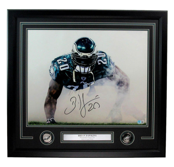 Brian Dawkins HOF Signed 16x20 Photo Philadelphia Eagles Framed Beckett 185640