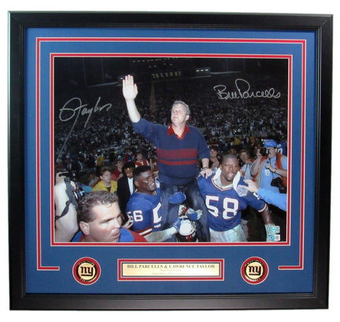Lawrence Taylor HOF/Bill Parcells Dual-Signed 16x20 Photo Giants Framed 183627