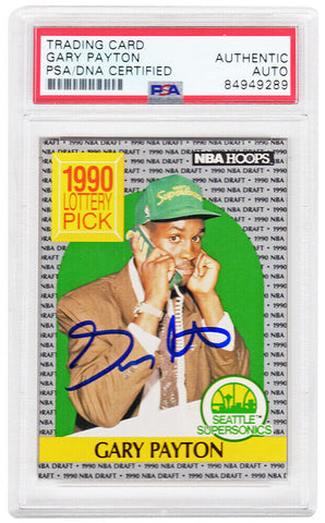 Gary Payton Signed Supersonics 1990 NBA Hoops Rookie Card #391 (PSA/DNA Slabbed)