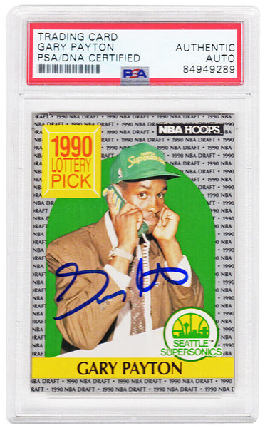 Gary Payton Signed Supersonics 1990 NBA Hoops Rookie Card #391 (PSA/DNA Slabbed)