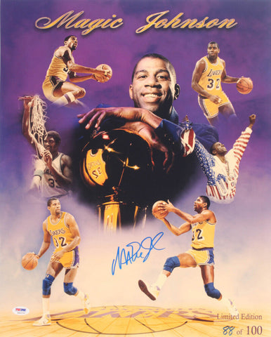 Magic Johnson Signed LA Lakers 16x20 LE Photo (PSA COA) 3x NBA MVP / 9x All Star