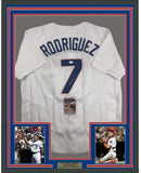 Framed Signed Ivan Pudge Rodriguez 35x39 Texas White Jersey JSA COA