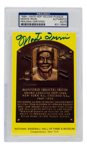 Monte Irvin Negro League Signed Slabbed Hall of Fame Plaque Postcard PSA/DNA