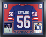 Lawrence Taylor Signed New York Giants 35x43 Framed Blue Jersey (JSA QR Card) LB