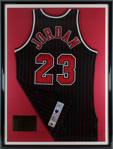 Bulls Michael Jordan "72-10" Signed Black Champion Framed Jersey UDA #BAD00565
