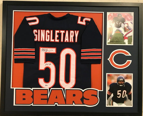 FRAMED MIKE SINGLETARY AUTOGRAPHED SIGNED INSCRIBED CHICAGO BEARS JERSEY BAS COA