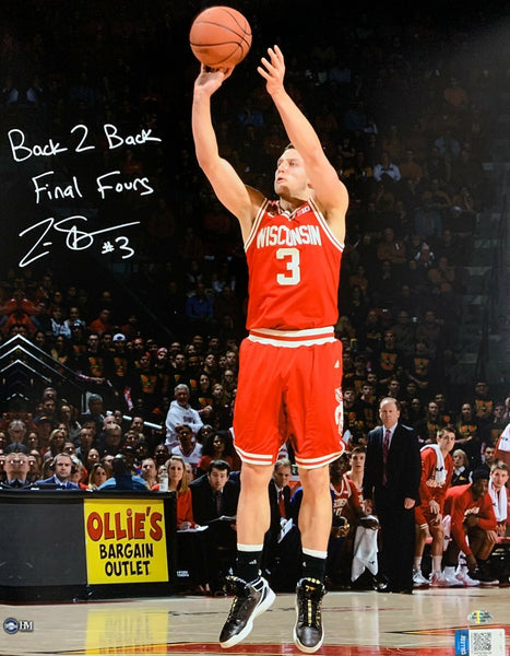 WI Badgers Basketball ZAK SHOWALTER Signed 16x20 Photo #1 AUTO w/ B2B FINAL 4
