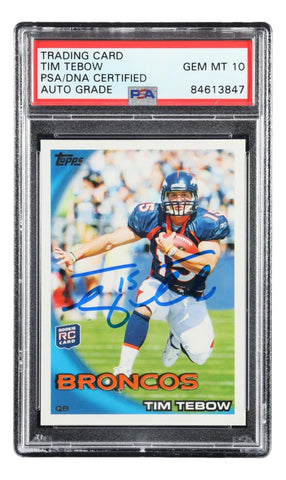 Tim Tebow Signed 2010 Topps #440 Denver Broncos Rookie Card PSA Auto Gem MT 10
