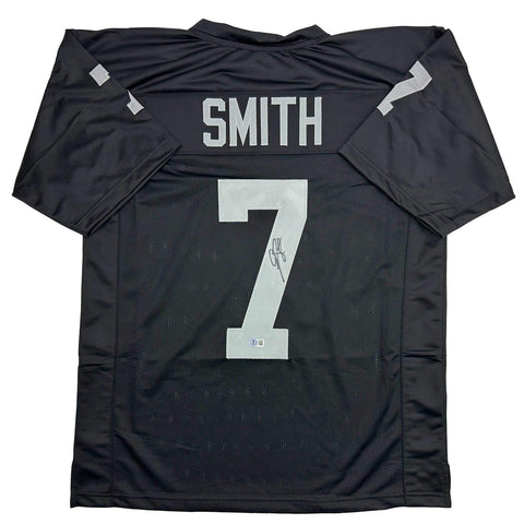 Autographed/Signed Geno Smith Oakland Black Football Jersey Beckett BAS COA