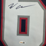Framed Autographed/Signed Will Campbell 35x39 New England Jersey JSA COA