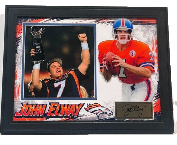 John Elway Denver Broncos Laser Autographed 18x14 Framed Photo Collage