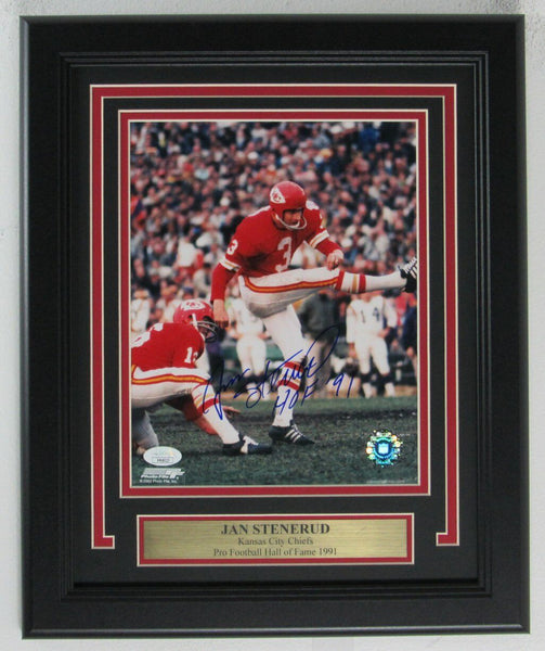 Jan Stenerud HOF Chiefs Signed/Inscribed "HOF 91" 8x10 Photo Framed JSA 162220