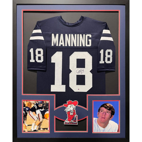 Archie Manning Autographed Signed Framed Navy Ole Miss Saints Jersey STEINER