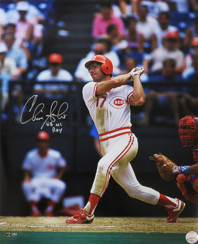 Chris Sabo Signed Reds Swinging Action 16x20 Photo w/88 NL ROY - (SCHWARTZ COA)