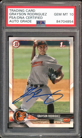 2018 Bowman Draft #BD-73 Grayson Rodriguez RC On Card PSA/DNA Auto GEM MINT 10