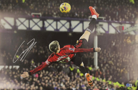 Garnacho Signed Overhead Kick Soccer Print Size 16'' x 24'' with Beckett COA