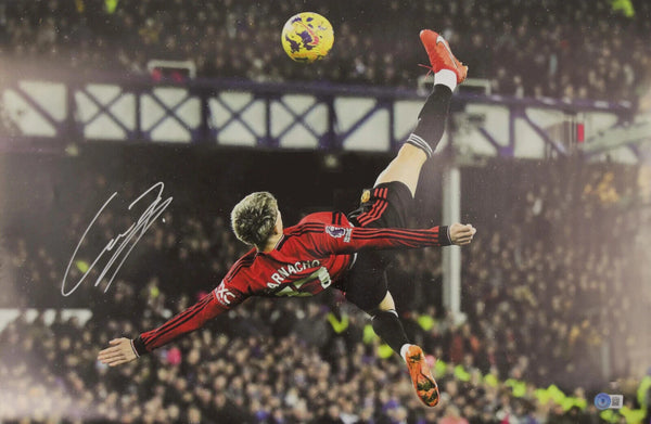 Garnacho Signed Overhead Kick Soccer Print Size 16'' x 24'' with Beckett COA