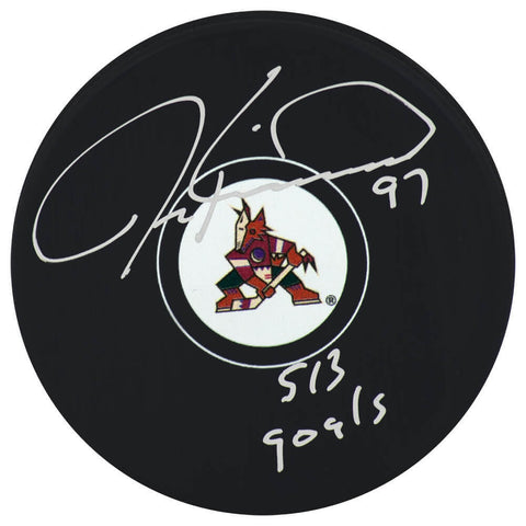 Jeremy Roenick Signed Coyotes Logo Hockey Puck w/513 Goals -(SCHWARTZ COA)