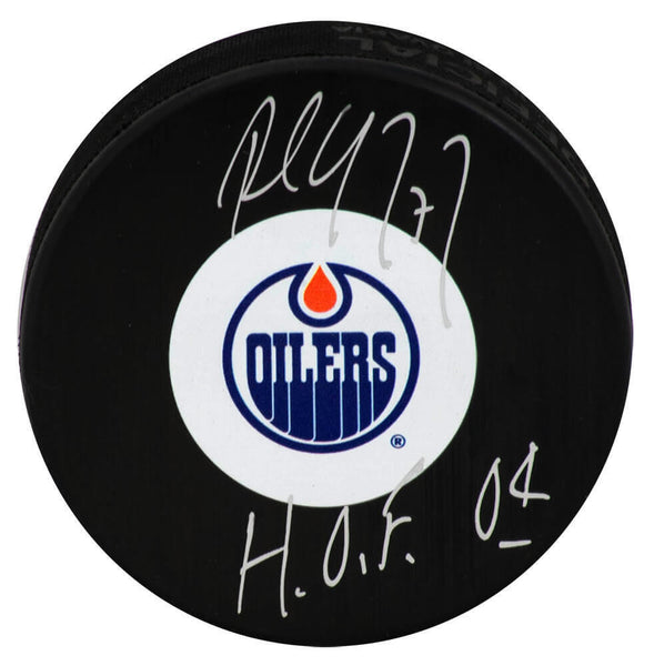 Paul Coffey Signed Oilers (Medium) Logo Hockey Puck w/HOF'04 - (SCHWARTZ COA)