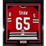 Framed Autographed/Signed Andrew Shaw 35x39 Chicago Red Jersey JSA COA
