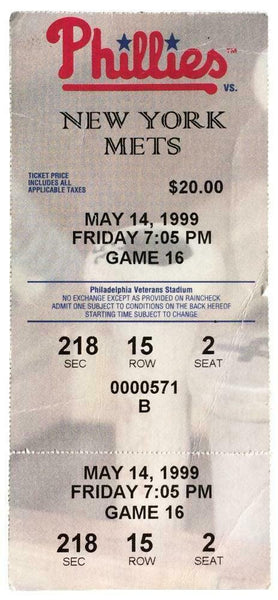 Philadelphia Phillies May 14 1999 vs NY Mets Ticket