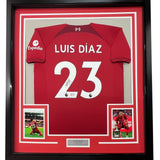 Framed Autographed/Signed Luis Diaz 35x39 Liverpool Red Jersey BAS COA