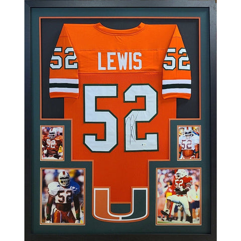 Ray Lewis Autographed Signed Framed Orange Miami Hurricanes Jersey BECKETT