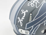 KELLY, THOMAS & REED AUTOGRAPHED BILLS GREATS SLATE MINI HELMET BECKETT 236173