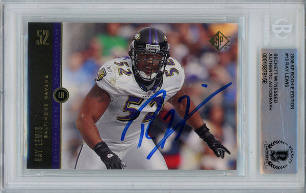 Ray Lewis Signed 2008 SP Rookie Edition #13 Trading Card Beckett Slab 43358