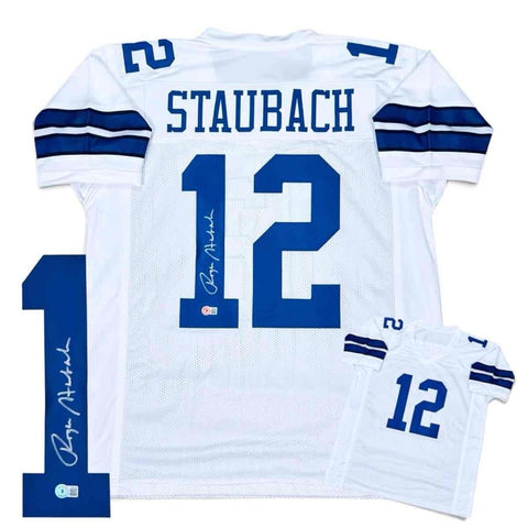 Roger Staubach Autographed Signed White Jersey Beckett Authenticated BAS