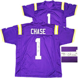 LSU TIGERS JA'MARR CHASE AUTOGRAPHED PURPLE JERSEY BECKETT BAS WITNESS 220609