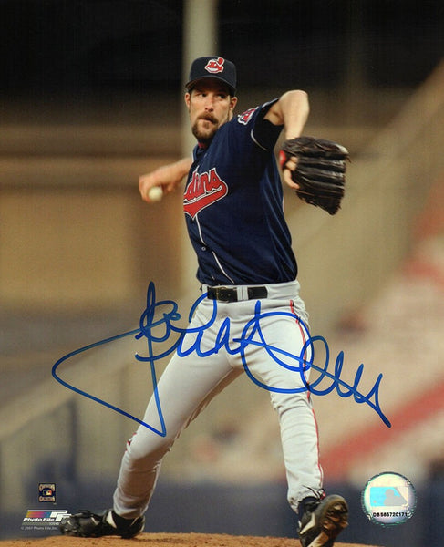 Jack McDowell Signed Indians Pitching 8x10 Photo - (In Blue) - (SCHWARTZ COA)
