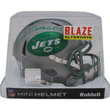 Joe Namath Autographed/Signed New York Jets Blaze Mini Helmet Beckett 48624