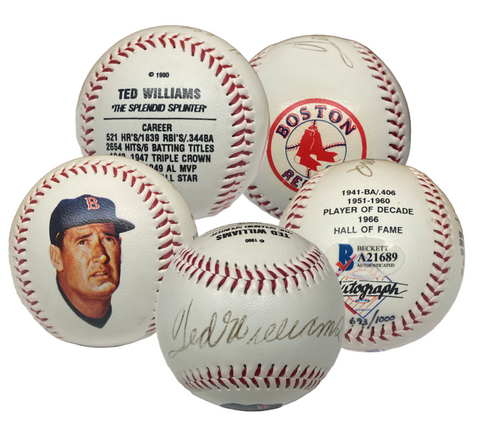TED WILLIAMS Autographed Red Sox Stat Mural Baseball BECKETT LE 1000