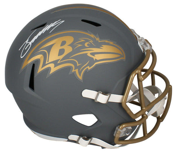 Zay Flowers Autographed Baltimore Ravens Slate Full Size Speed Helmet Beckett