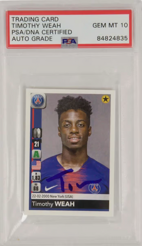 Timothy Weah Signed 2018-19 Panini Foot Sticker #371 - PSA 10 Autograph