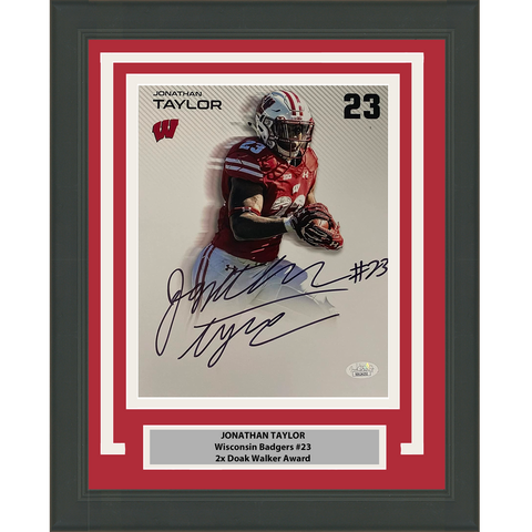 Framed Autographed/Signed Jonathan Taylor Wisconsin 8x10 Photo JSA COA #8