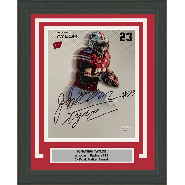 Framed Autographed/Signed Jonathan Taylor Wisconsin 8x10 Photo JSA COA #8